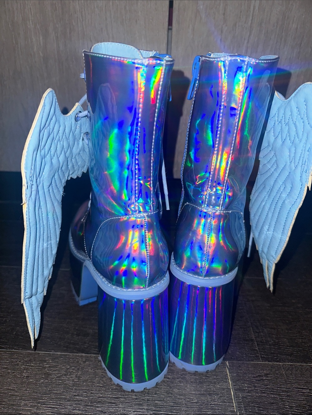 Iridescent Wing Platform Lace-Up Boots - Women - Picture 4 of 8